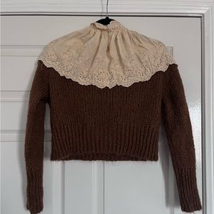 Zara two-toned brown and cream lace top